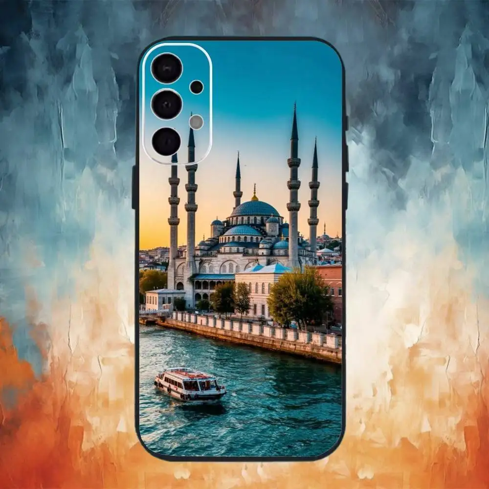 تركيا اسطنبول مشهد الهاتف حقيبة لهاتف سامسونج S25، S24، S21، S22، S23، S30، الترا، S20، زائد، Fe، ملاحظة، 10,9,5G غطاء أسود