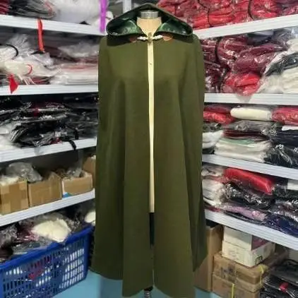 ロングフード付きウールマントアニメロールプレイングコートピュアカラースプリングファッションアクセサリーコスプレや日常着用