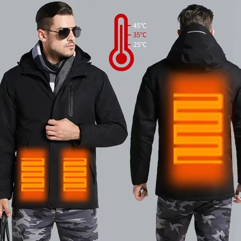 2024 Winter Coat Couples USB Heated Jacket Men Women Waterproof Jacket Down Cotton Hiking Keep Warm Waterproof Heating Jacket