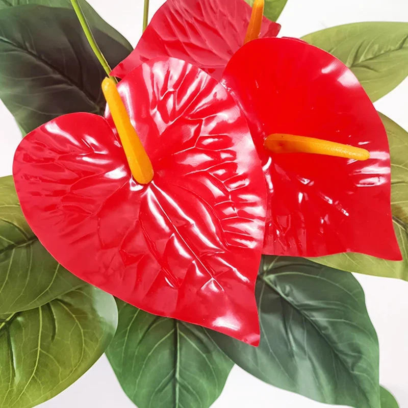 18 Köpfe künstliches Anthurium, 50 cm, rot-grüne Kunststoffpflanze für den Außenbereich, Garten, Veranda, Fensterbank, Heim- und Raumdekoration, künstliche Pflanzen – Detail 3