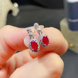 Natural Ruby Silver Earrings Stud Simple 925 Silver Classic Jewelry for Wedding Sales with Free Shipping Clearance Sale