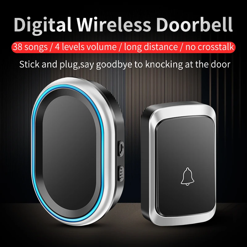 

CACAZI Outdoor Wireless Doorbell Waterproof Smart Home Door Bell Chime Kit LED Flash Security Alarm Welcome House 38 Melodies