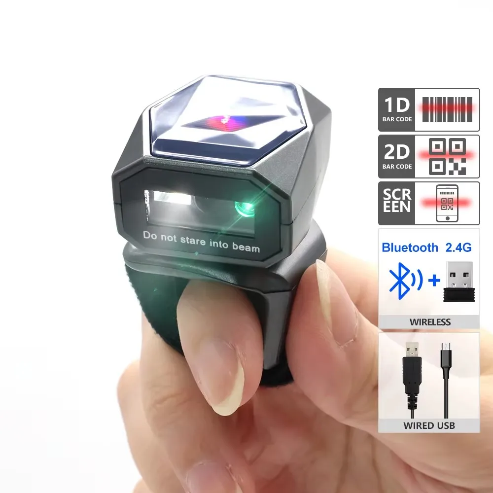 

Bluetooth Ring Barcode Scanner 1D/2D Barcode Scanner Mini Wearable Wireless Bluetooth Finger QR Code Scanner for Inventory