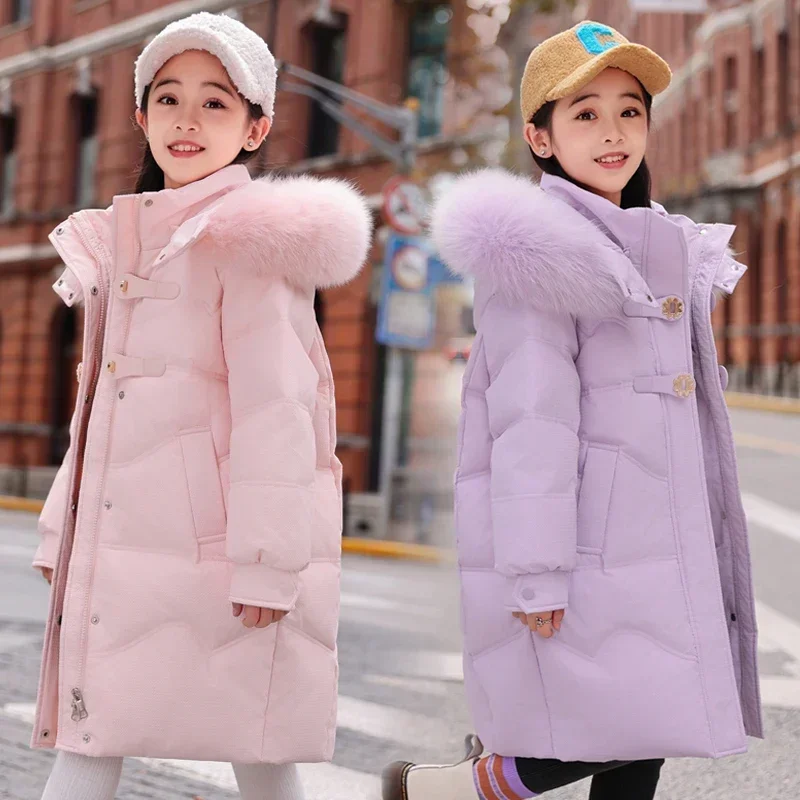 2024 New Down Jacket Girls Mid-Length Style Winter Wear Thickened Jacket