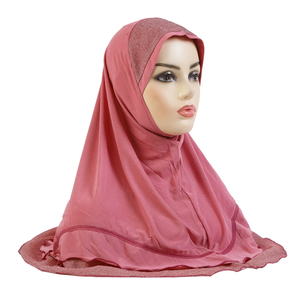 New Medium Size Muslim Pull On Amira Hijab Scarf Glitter Islamic Headwrap High Quality Scarf Pray Clothing Turban Caps Headwear