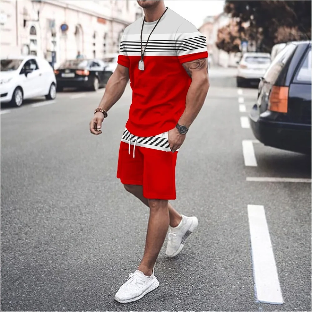 

Summer New Men Sports Suit T-shirt Solid Color Sports Suit Men Summer Clothing Street Wear Men Shorts Two-piece Set Comfortable