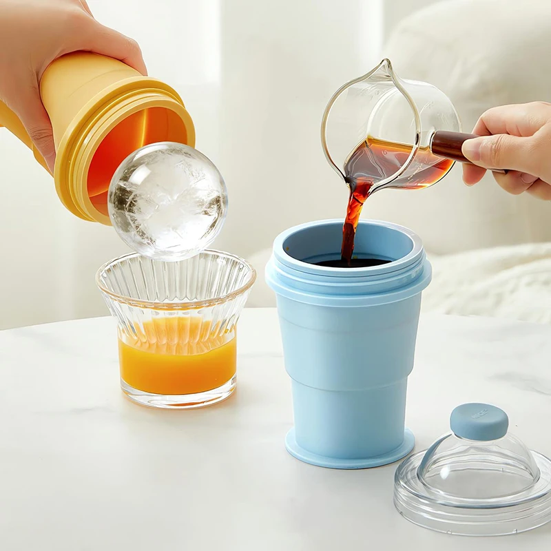 

2-in-1 Silicone Folding Ice Hockey Cup Ice Making Drinking Cup 2-in-1 Multifunctional Portable Water Cup for Summer Outings