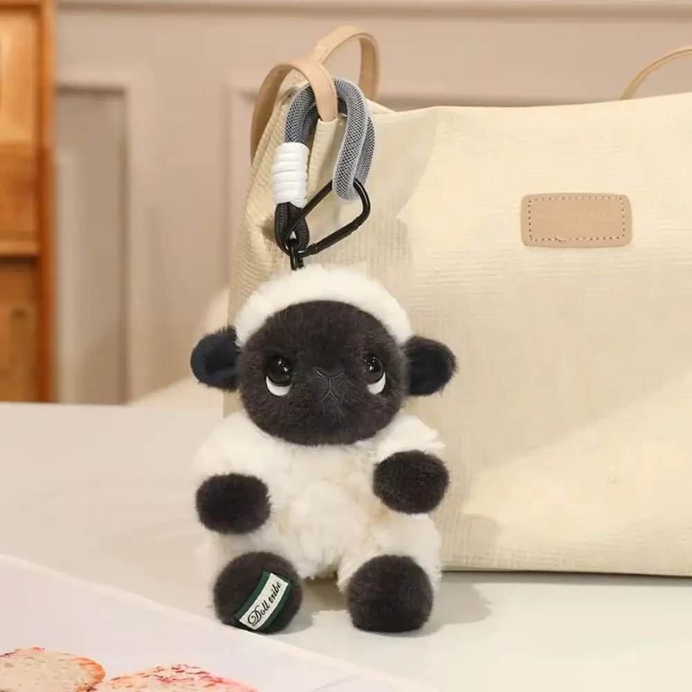 Stuffed Animal Valais Blacknose Sheep Doll Fluffy Curly Bag Charm Sheep Plush Keychain Big Eyes Black Face Lamb Plushie Kids Toy