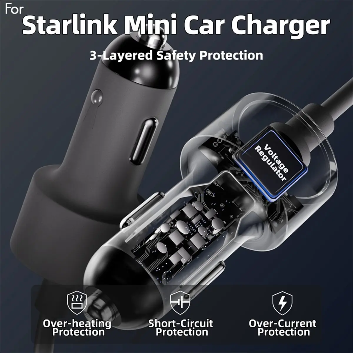 

Автомобильное зарядное устройство ABZJ для Starlink Mini с дисплеем напряжения, преобразователь напряжения 12В-24В, адаптер для прикуривателя