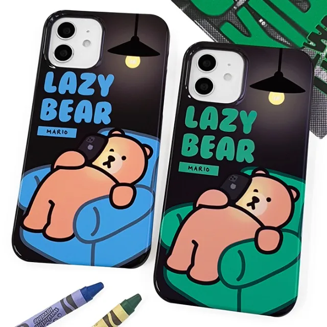 

INS Lazy Bear Lying Flat Phone Case for iPhone 17 16 15 14 13 12 11 Air Pro Max X XS XR XSMax 7 8 Plus Glossy Film Hard PC Cover
