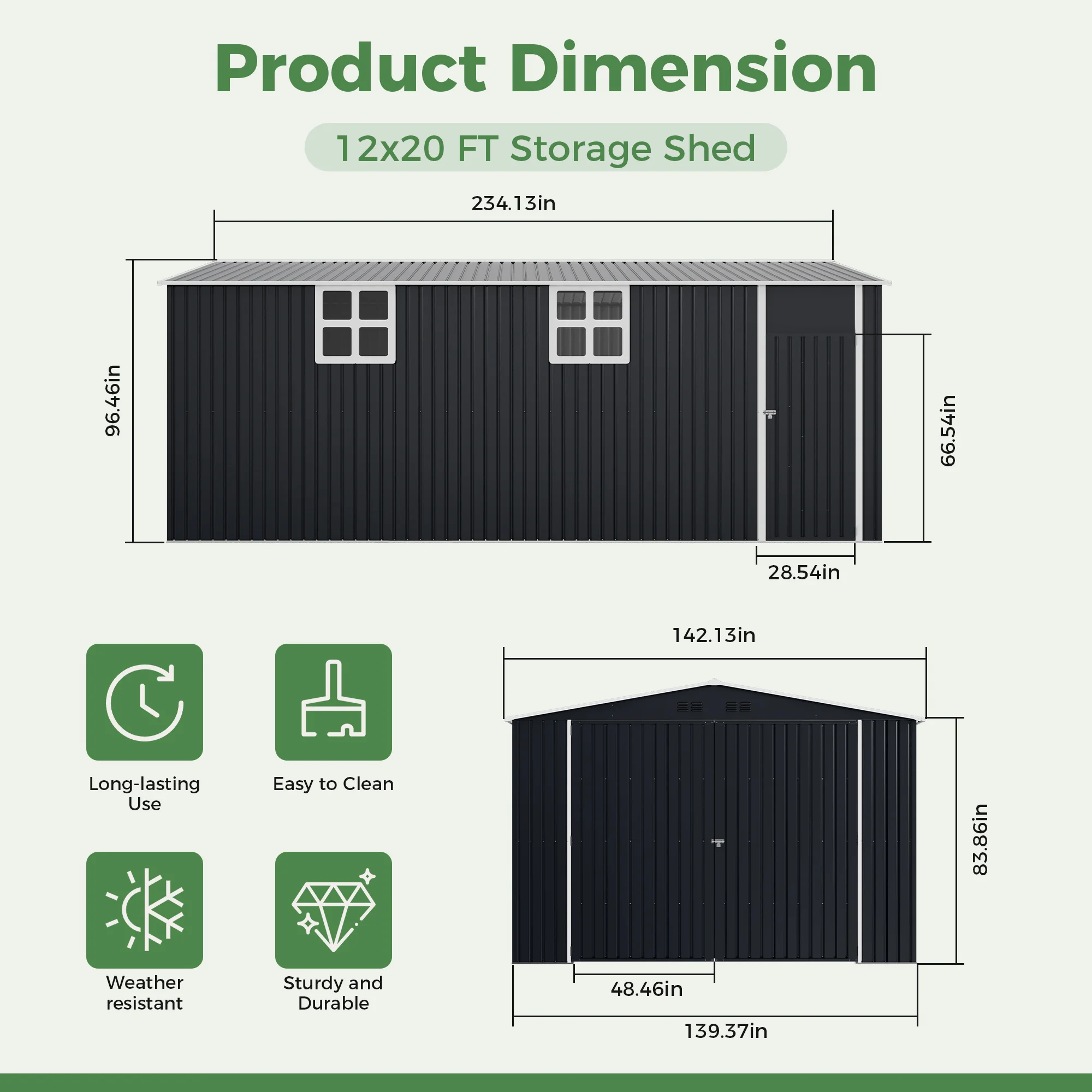 12x20 FT Outdoor Metal Storage Shed, Garden Shed with Window, Lockable Tool Shed, Heavy-Duty Frame, Backyard Patio, Black