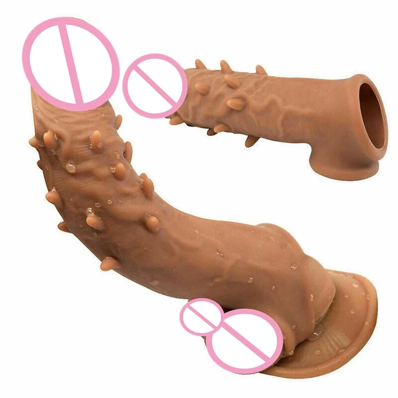 4 Types Realistic Condoms Reusable Penis Sleeve Extender Delay Ejaculation Dildo Enhancer Cock Ring Sex Toys for Men