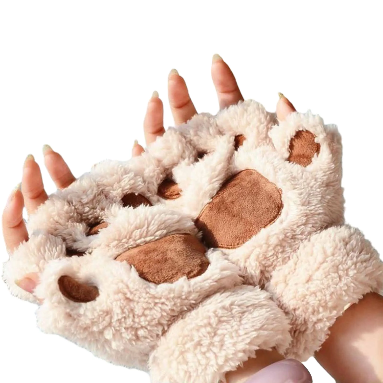 1 Pair Women\'s Gloves Plush Cat Paw Claw Cozy Cute Warm Comfortable Non-Slip Gloves Office Riding Accessories