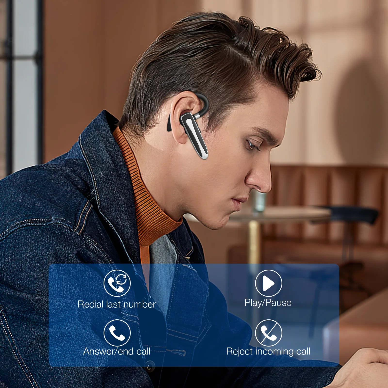 

Wireless Earphone Single In-Ear Headset Hands- Call Sport Earbuds Earhook Compatible Mobile Devices