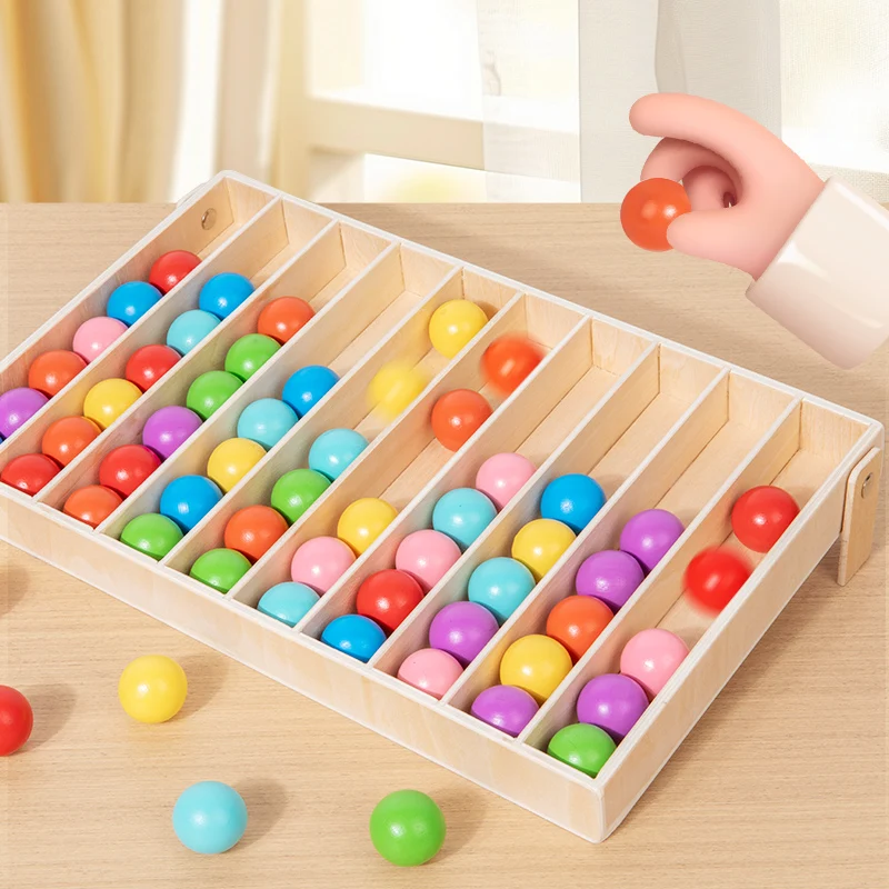 

Colorful Wooden Ball Sorting - Children's Color Recognition Fine Motor Skills And Logical Thinking Rainbow Ball Matching Game