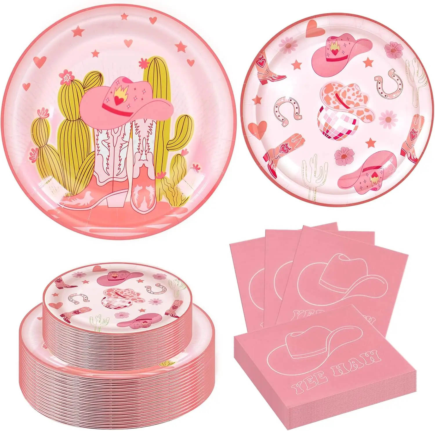 

150PCS Cowgirl Birthday Party Decorations - Western Themed Paper Plates and Napkins for 50 Guests, Disposable Tableware