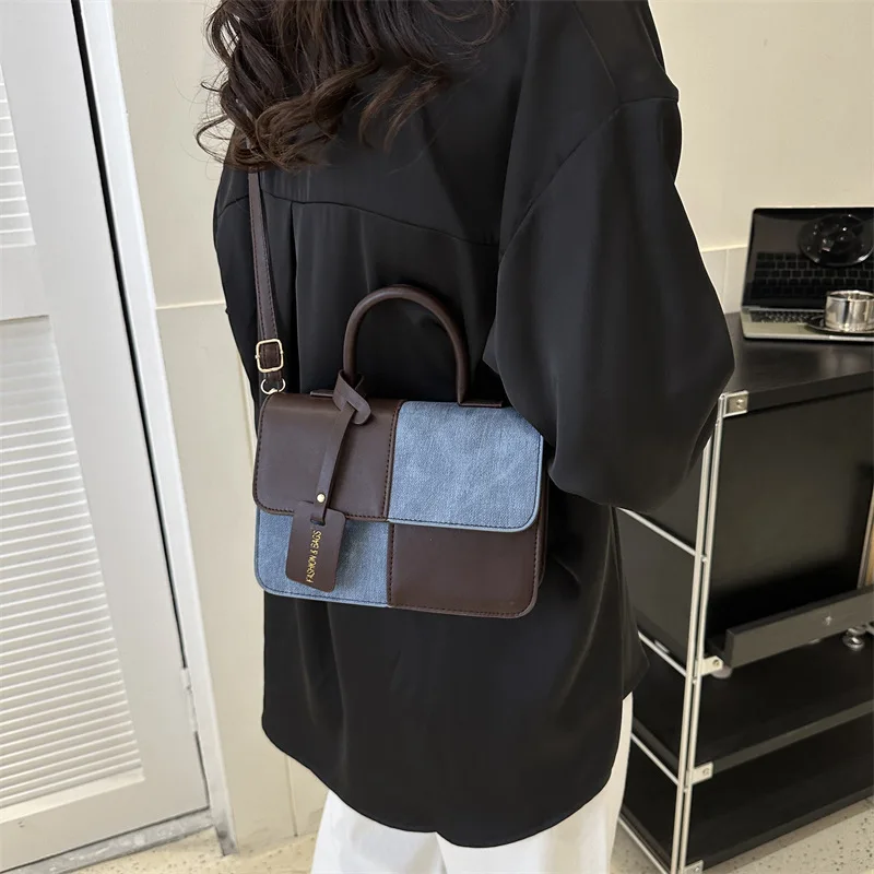 

Simple Root PU Shoulder Bags Simple Small Square Bag Splicing Trendy Fashion Casual Armpit Shoulder Casual Handbag