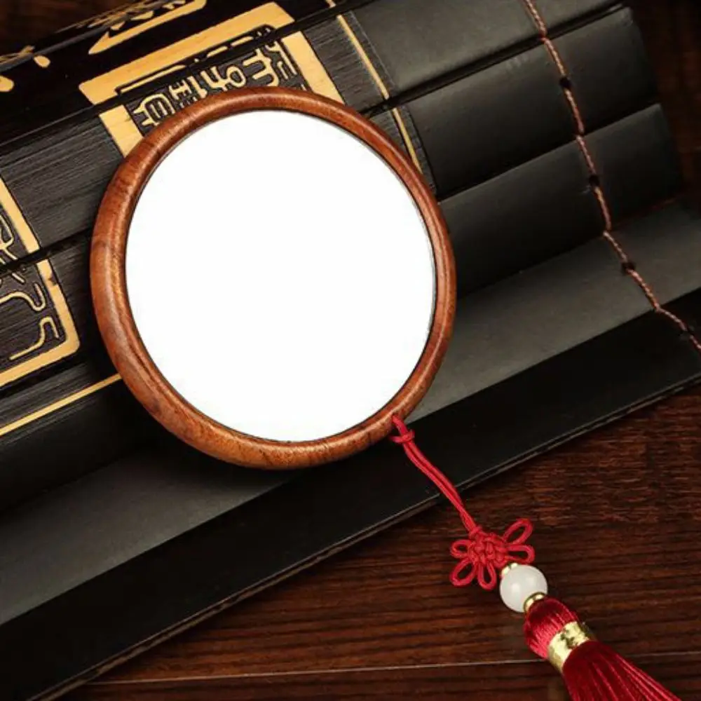 with Tassels Makeup Mirror Mini Sandalwood Vanity Mirror Plum Blossom Chinese Ancient Style Cosmetic Mirror Makeup Tool