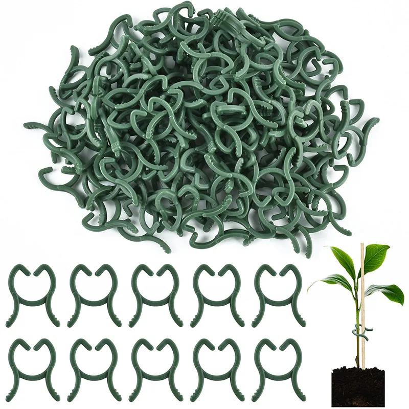 200pcs Plant Support Clips, Green Plastic Vine Ties Rings for Vertical Gardening, Vegetable Growing & Stem Holder