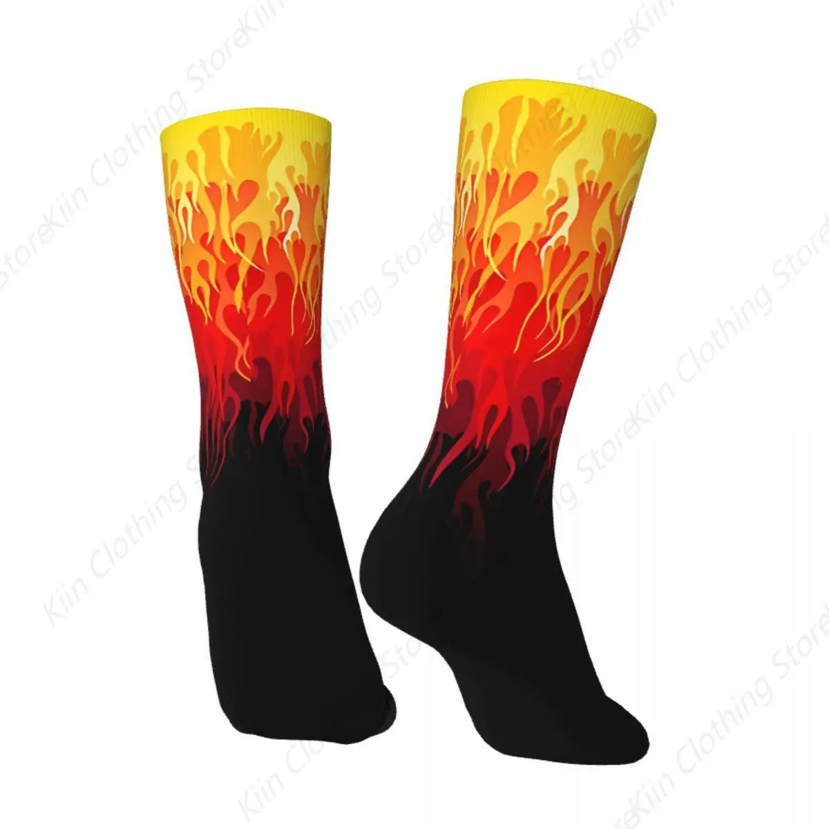 Funny Men's Socks Red Hot Rod Flames On Edge Vintage Harajuku Hip Hop Novelty Pattern Crew Crazy Sock Gift Printed