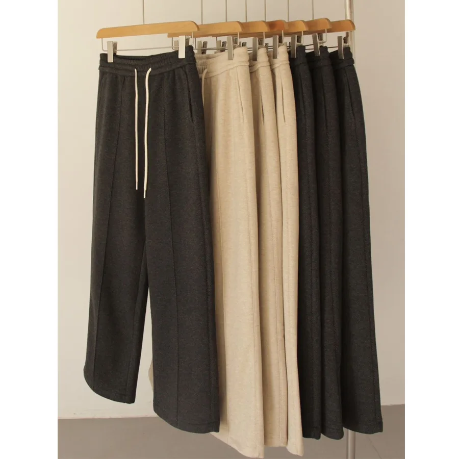 

High Waist Wide Leg Straight Leg Woolen Fleece Lined Pants Women's Autumn New Style Lazy Soft Smooth Hanging Pants