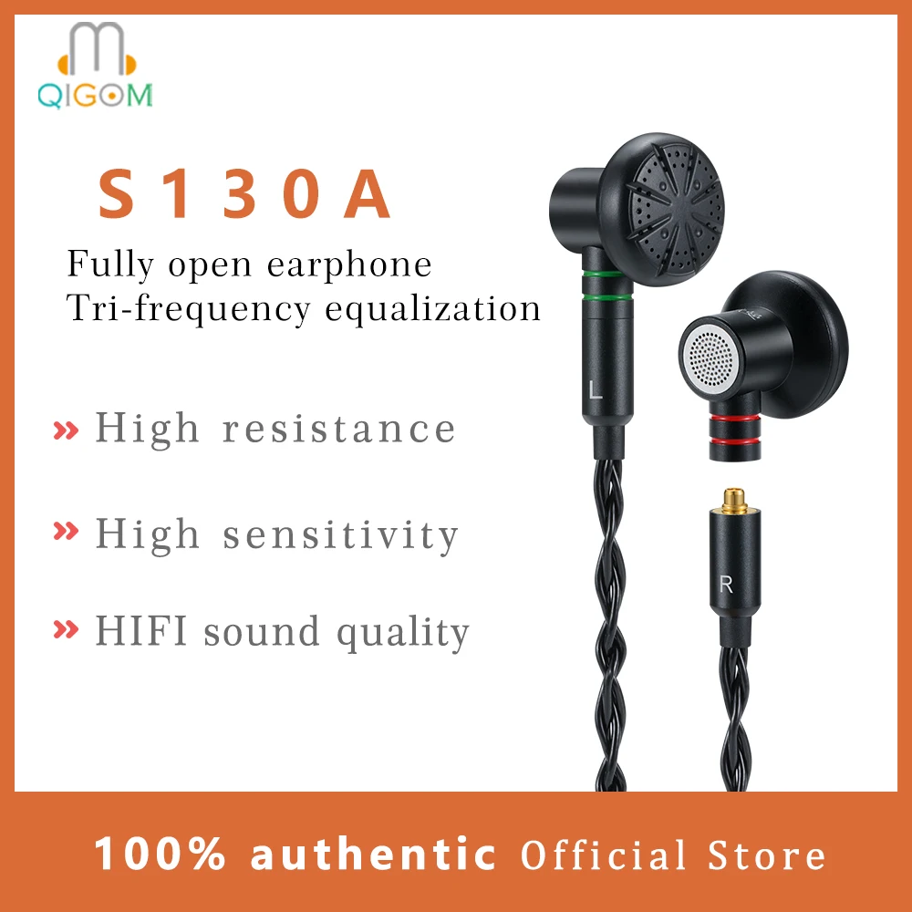 

QIGOM S130A HIFI Earphone Wired 130ohm 112dB Earphones Wide Sound Domain Headset Removable MMCX Cable Headset Metal Sound Cavity