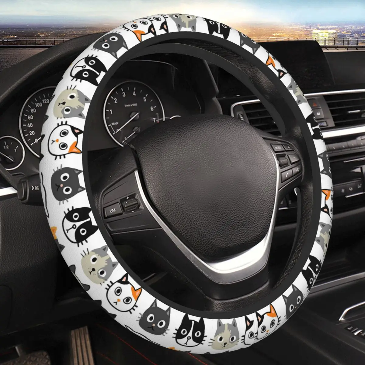 

Assorted Cat Faces,Cute Quirky Kitty Cat Thickening Car Steering Wheel Cover 38cm Universal Suitable Car-styling Car Accessories