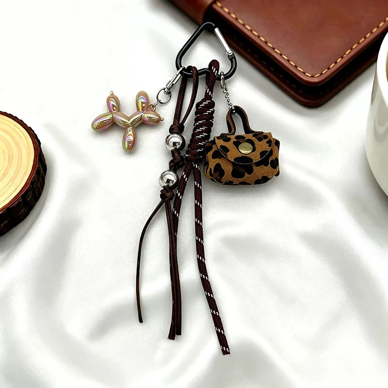 Trendy Leopard Print Mini Bag Pendent Purse Keychain Bag Balloon Dog Accesories for Handbag and Backpack Use