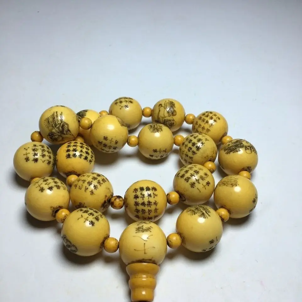Bone Prayer Beads Carved with Eighteen Arhats, Exquisite Fine Craftsmanship
