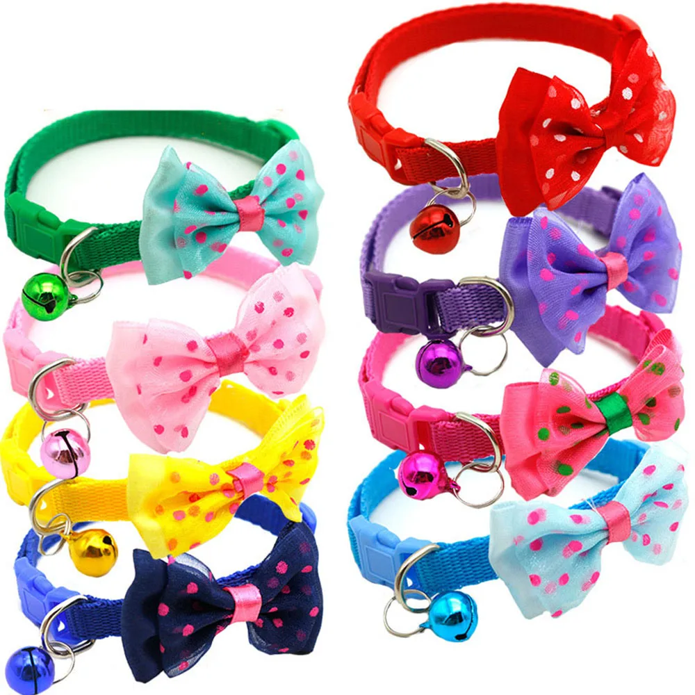 Small Dog Collar With Bell Adjustable Bow Cat Collar Puppy Bow Tie Pendant Cat Necklace DIY Pet Dog Accessories Chihuahua Teddy