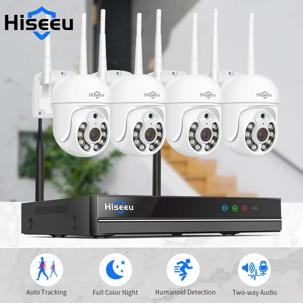 Hiseeu 3/5MP WiFi Security Surveillance Camera System Kit Motion Tracking Color Night Vision 10CH NVR Wireless CCTV Cameras Set