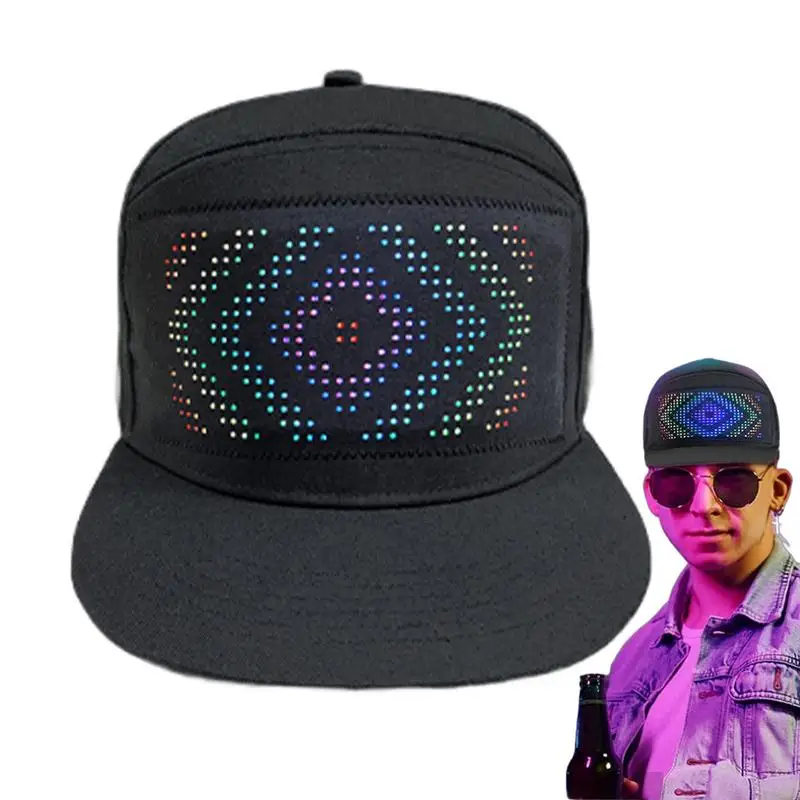 Sombrero con pantalla extraíble y Control por aplicación móvil, sombrero divertido con LED, ideal para disfraces de Dj, baile callejero, Hip Hop, fácil de aplicar