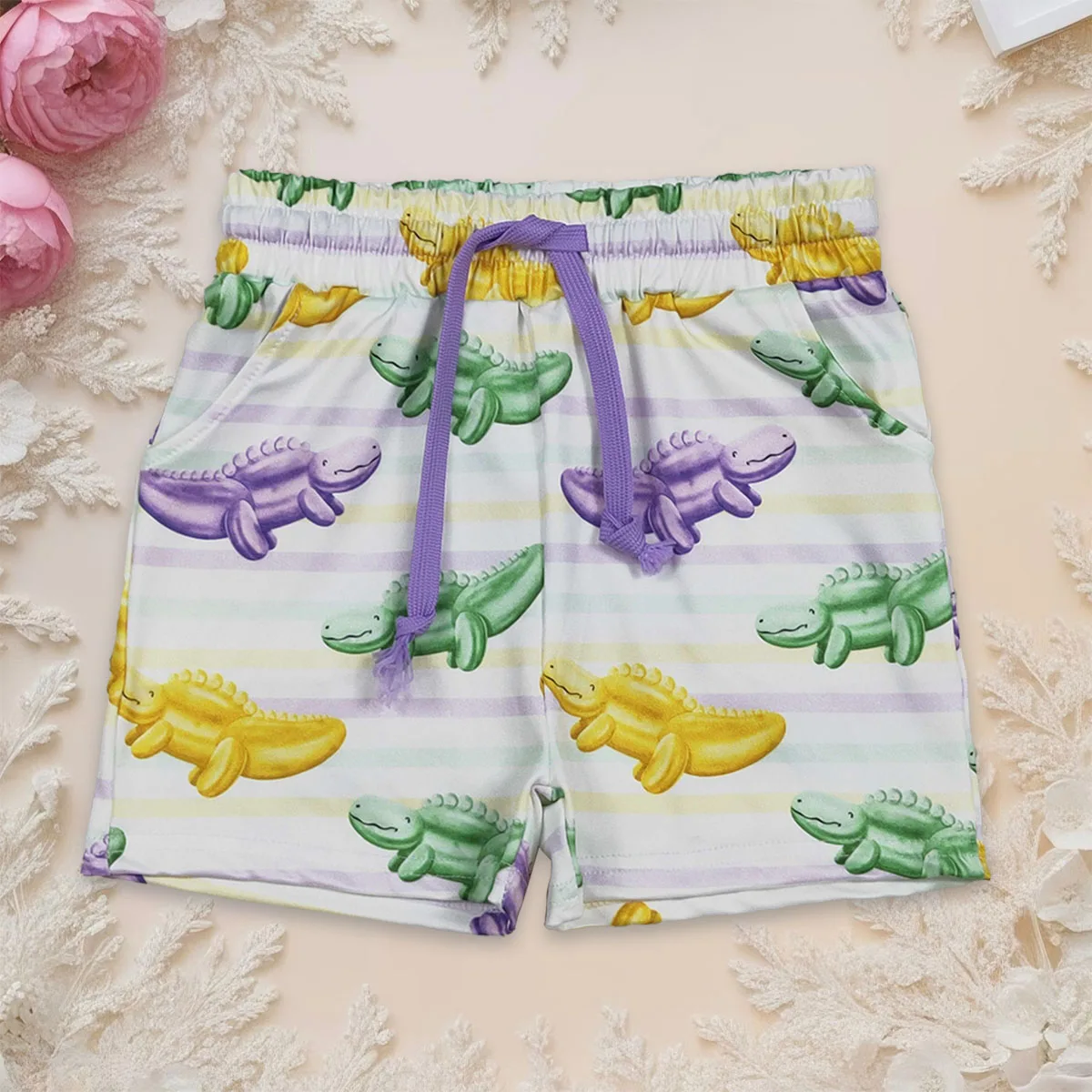 

Hot Sale Kids Baby Boy Mardi Gras Crocodiles Pocket Shorts Bottoms Spring Summer Shorts Boutique Children Clothing Wholesale