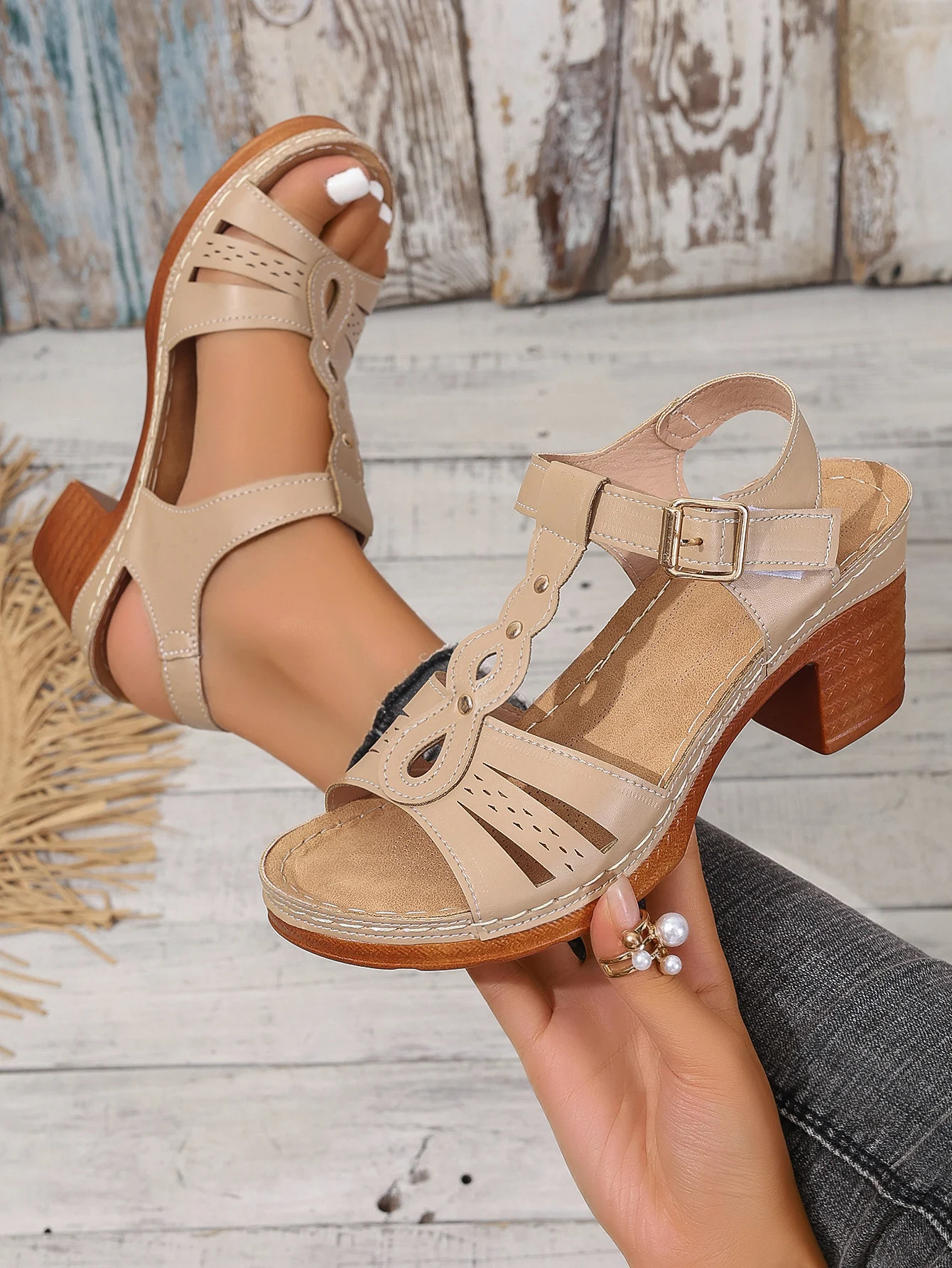 

High Heels Women's Thick Heel Fish Mouth Buckle Sandals