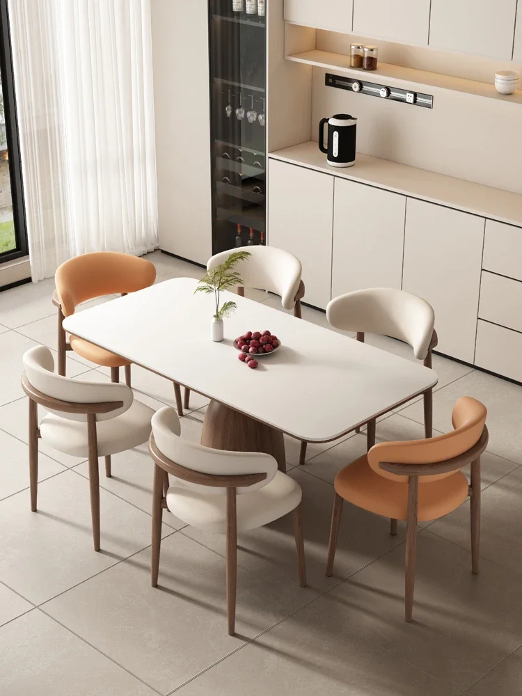 Nordic Solid Wood Stone Plate Dining Table Rectangular Home Modern Simple and Light Luxury Full Support Baseboard Dining Table