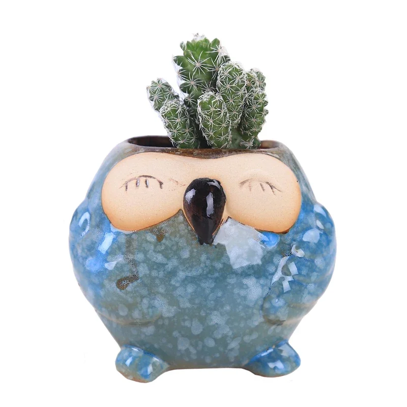 Mini Ceramic Owl Succulent Planter Cute Cartoon Cactus Bonsai Flower Pot Desktop Decor Wedding Birthday Home Garden Gift - view 6