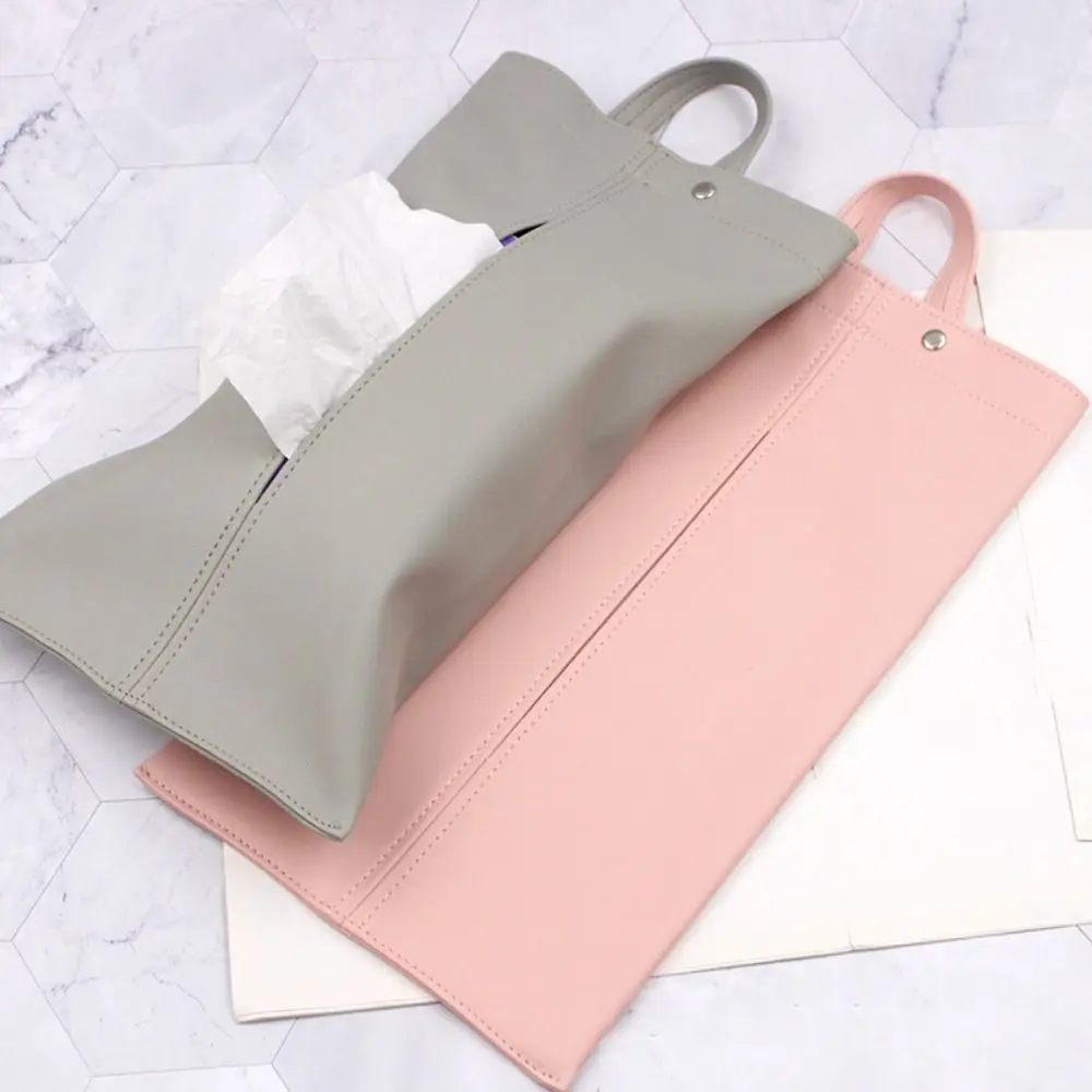 

Creative Hanging Napkin Holder Soft PU Leather Hanging Tissue Case Portable Solid Color Car Napkin Dispenser Car Accessories