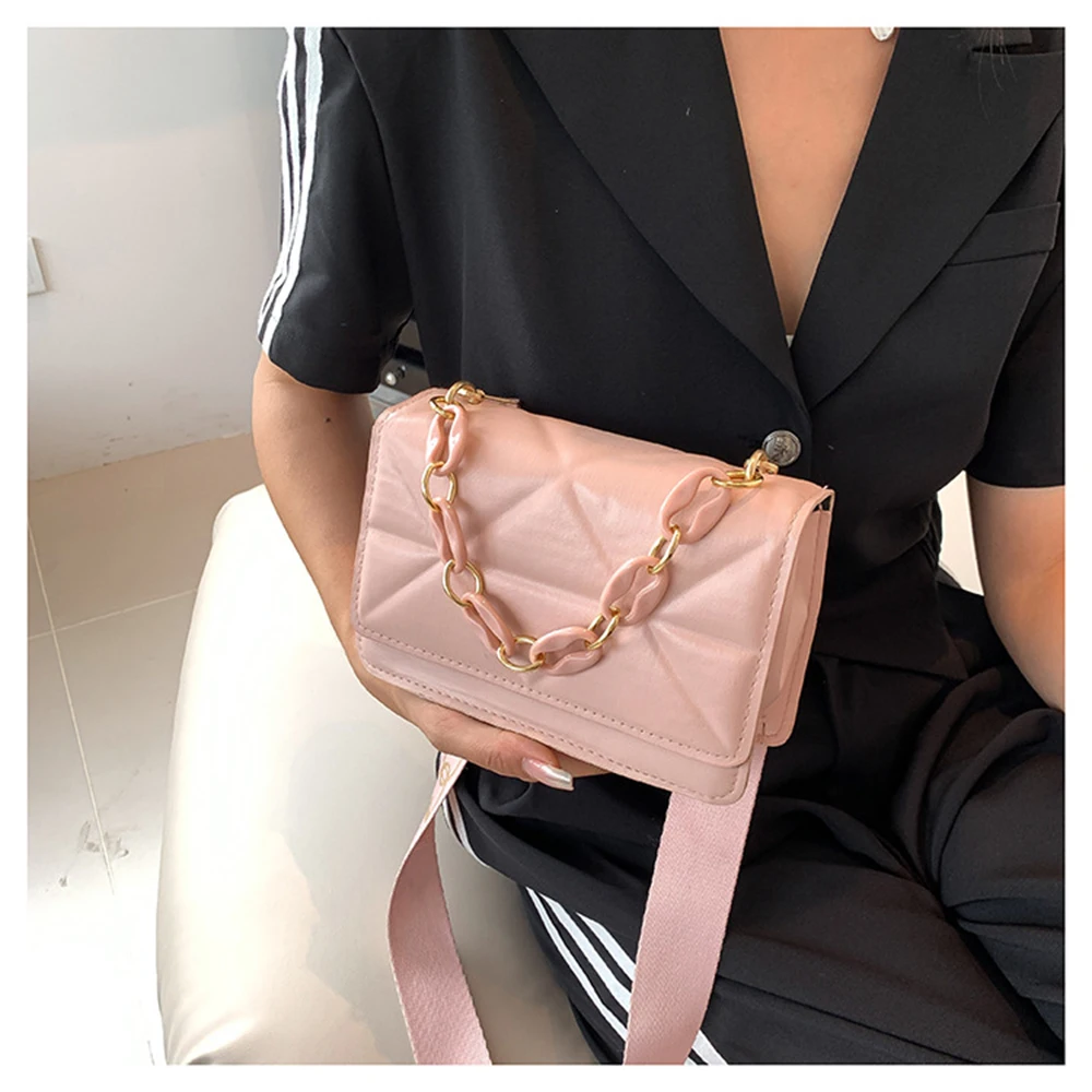 Women Stone Pattern Shoulder BagsPU Leather New Trend Crossobdy Bags Pink Handbags with Chains Shopper Clutch Cell Phone Purse