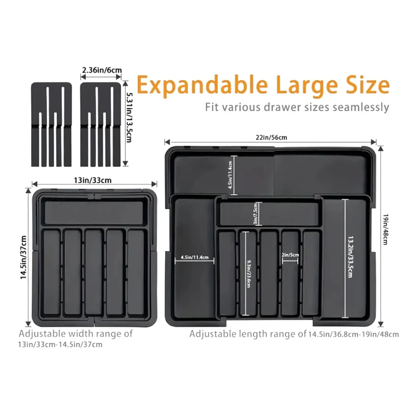 Expansive Kitchen Drawer for Utensils Large Cutlery Organizer, BPA Free Adjustable Flatware Storage