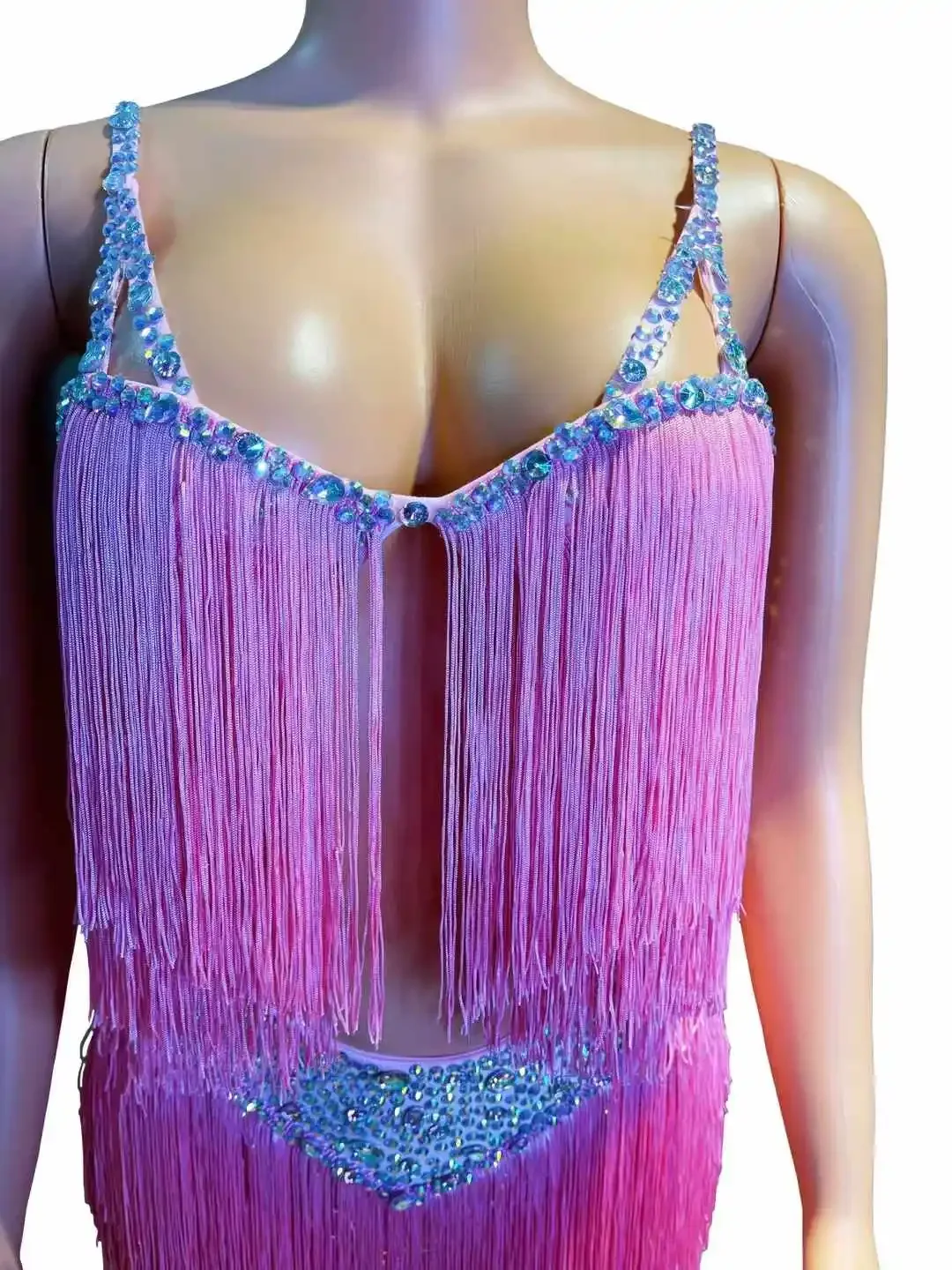 Sexy Fringe Outfit Voor Vrouwen Backless Mouwloze Verjaardag Koningin Jurk Strass Zanger Danser Kostuum Ballroom Party Club