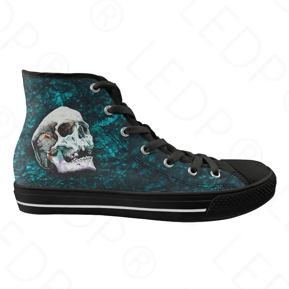 S Hot Gothic Sugar Skull Pattern Vulcanized Shoes Men Canvas High Top Flats Shoes Casual Breath Sneakers for Teen Boys