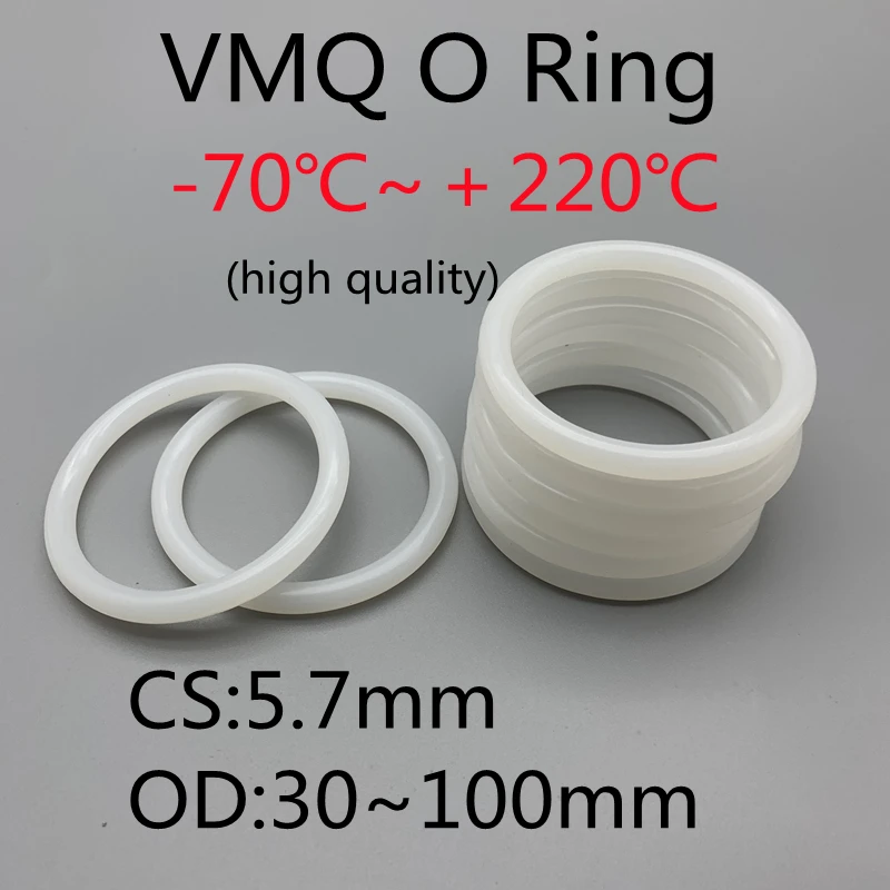 

10Pcs Silicone Ring Gasket CS 5.7mm OD30mm ~ 100mm VMQ White Food Grade Waterproof Washer Rubber Silicone Gasket Rubber O-Ring