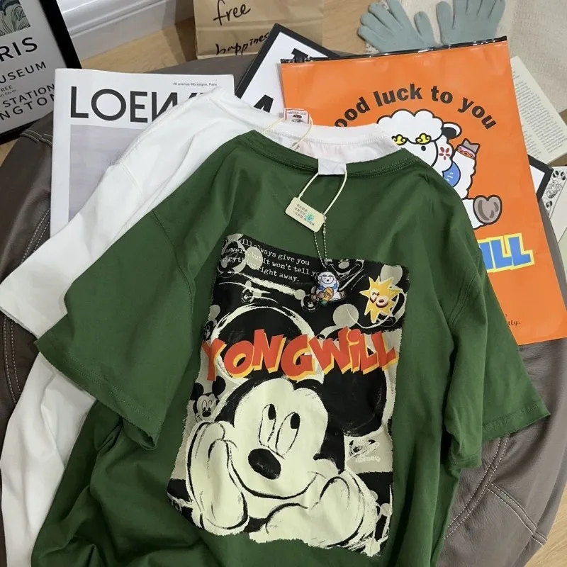 Disney Mickey Mouse T-shirt Cartoon Cute Woman Loose Hip-hop Printed Top Fashion Summer Cotton Round Neck Short Sleeve Top Gifts