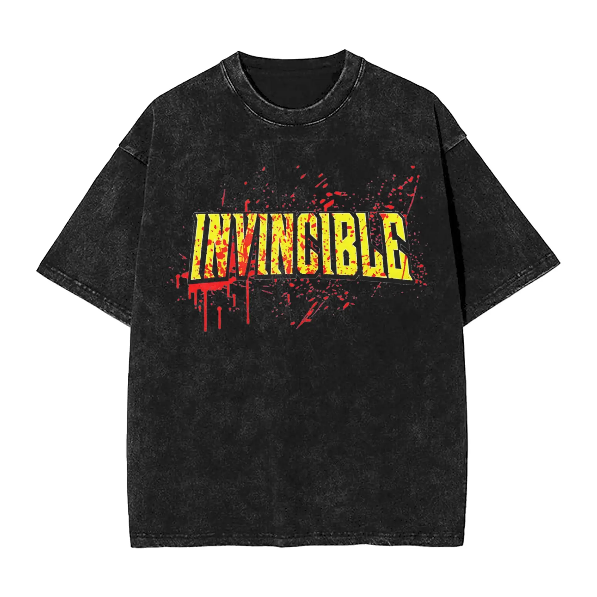 Printed Invincible Blood Splat Logo Washed Shirts Merch Harajuku T-Shirt Adult Anime for Men Women Tee Shirt