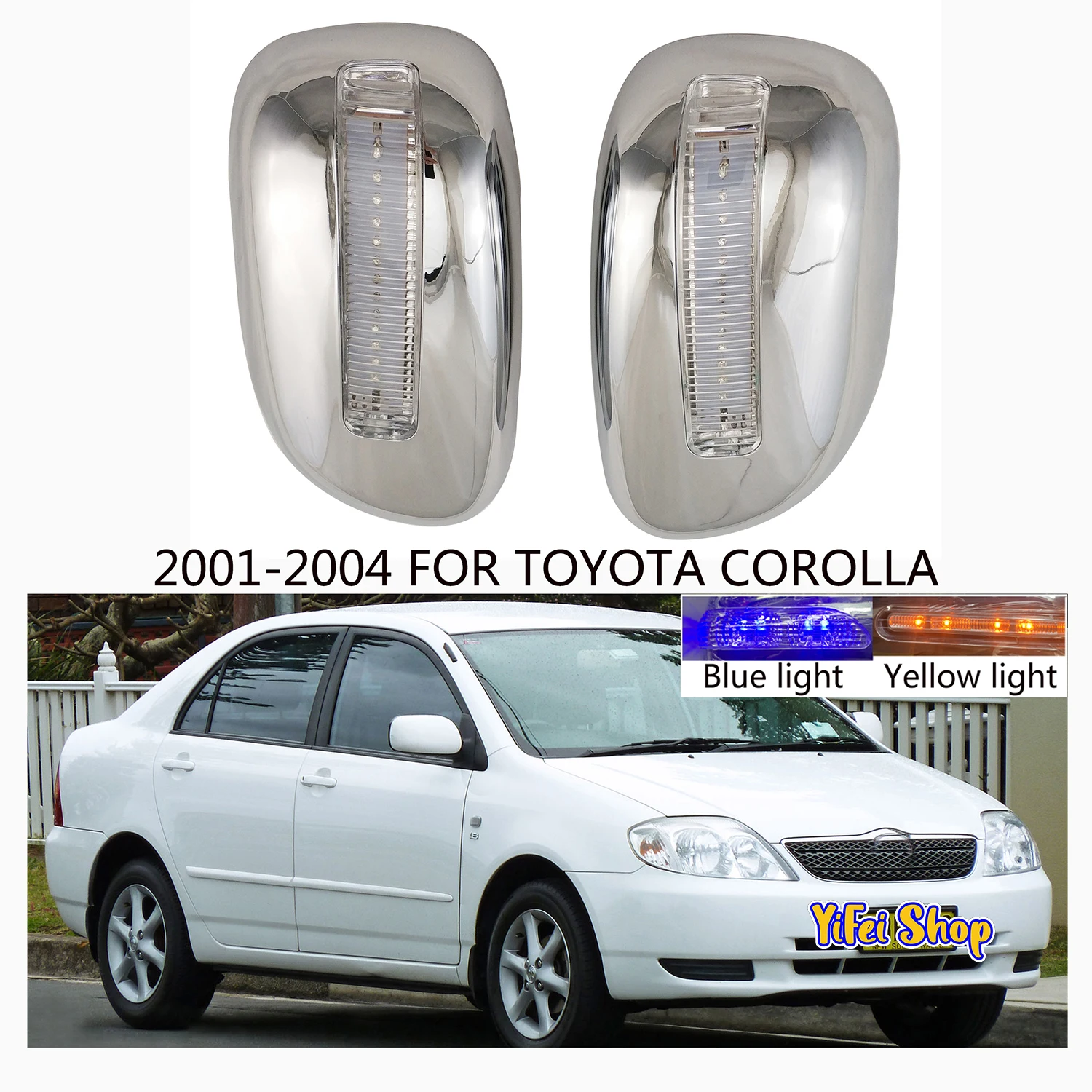 

For Toyota Corolla 2001 2002 2003 2004 2pcs New Car ABS Chrome Rearview Accessories Plated Trim Door Mirror Cover With LED