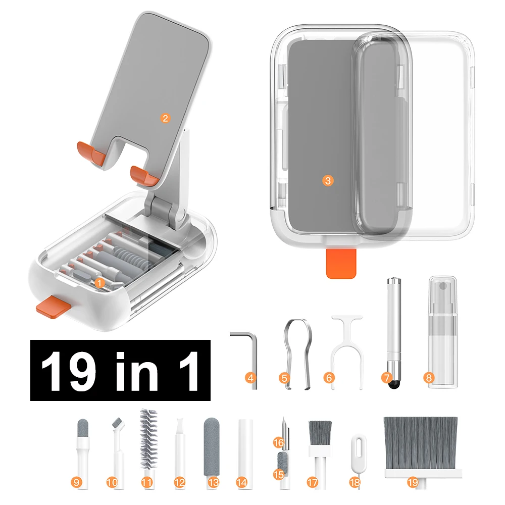 19-in-1 Multi-Functional Deep Cleaning Kit with Stand for Keyboard,Phone Port Cleaner Complete Tool Kit for iphone Accessories