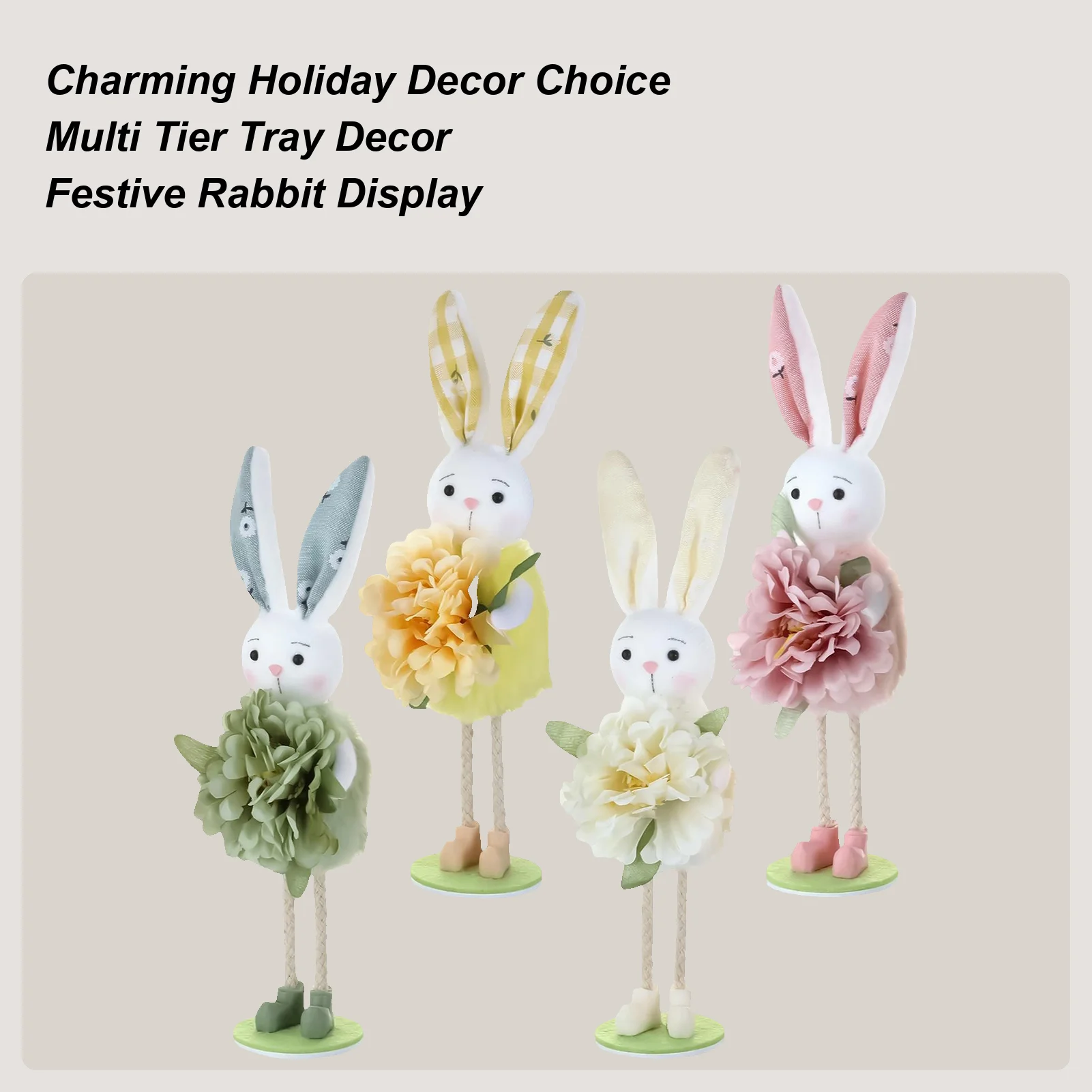 Easter Rabbit Statue Bunny Figurines Cute Standing Spring Flower Home Decor For Lawn Outside Courtyard Porch Door Front Table