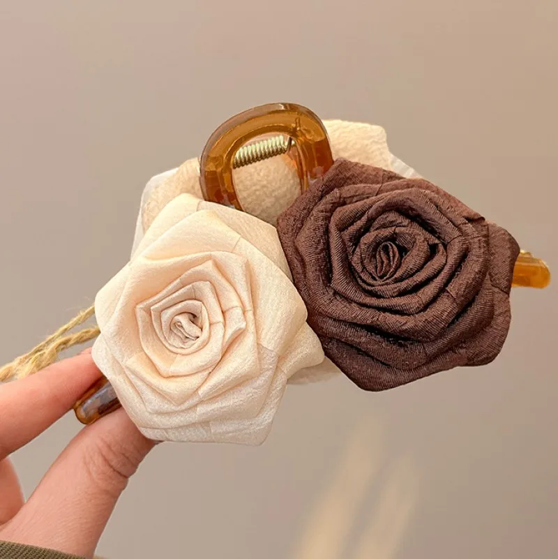 New Rose Barrettes Women's Retro Temperament Shark Clip Dried rose Hair Claw trendy Hair Clip Headdress womens accessories