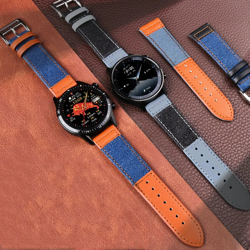 22mm Denim Leather Wrist Band for Huawei Watch GT2 GT3 Pro 46mm Strap Bracelet for Samsung Galaxy Watch 3 45mm Gear S3 Watchband