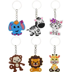 6pcs Carton Animal Keychains Cute Silicone Keychain for Jungle Safari Wild Animal Birthday Party Decor DIY Party Gifts Supplies